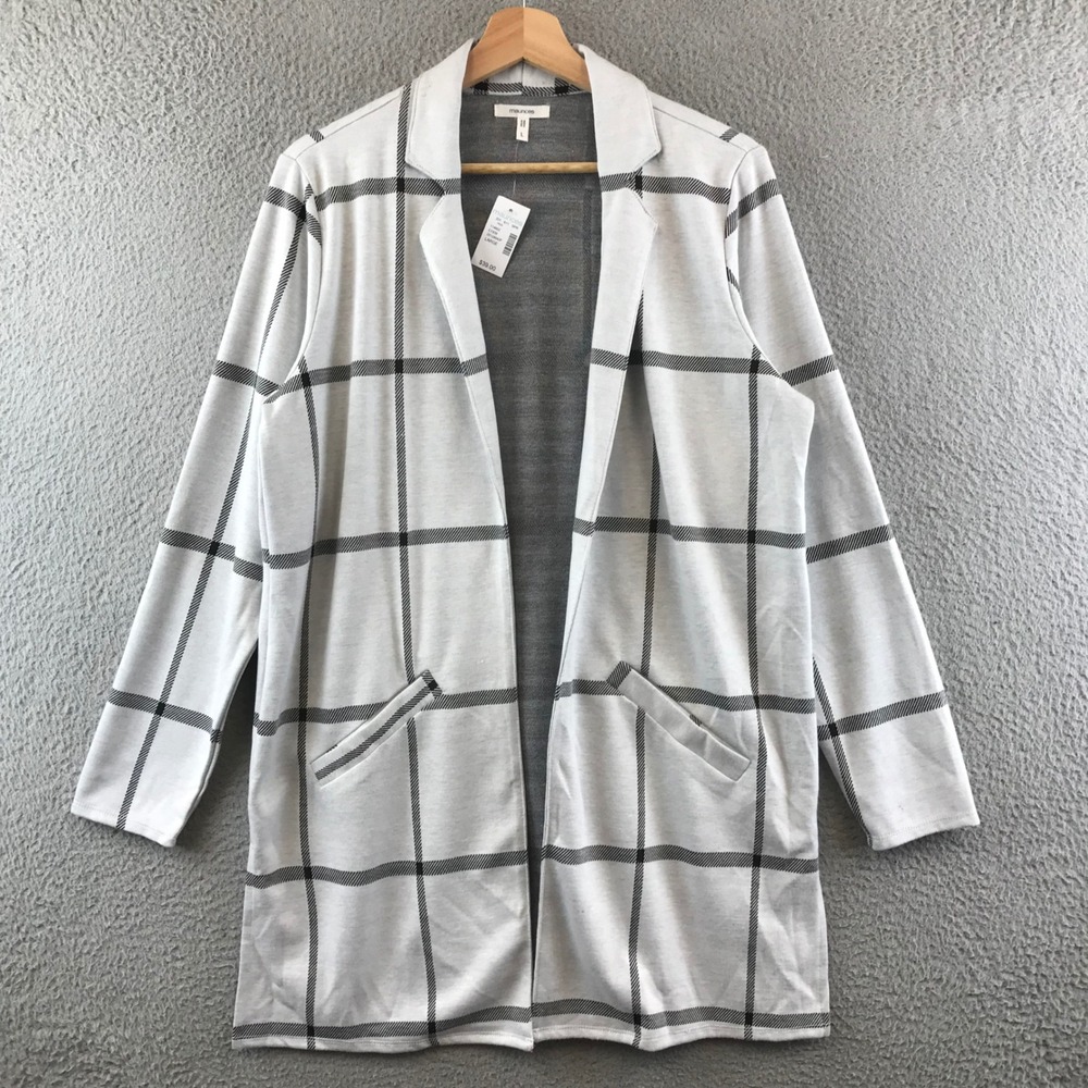 New Maurices Women's Large Plaid Open Front Knit Blazer Sweater Jacket